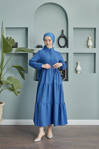 Shirt Collar Airobin Dress - Blue