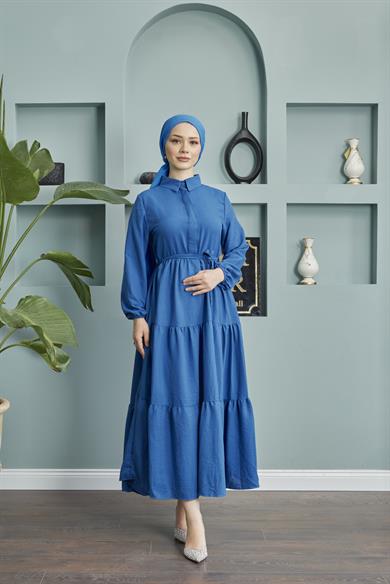 Shirt Collar Airobin Dress - Blue