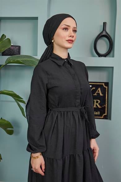 Shirt Collar Airobin Dress - Black
