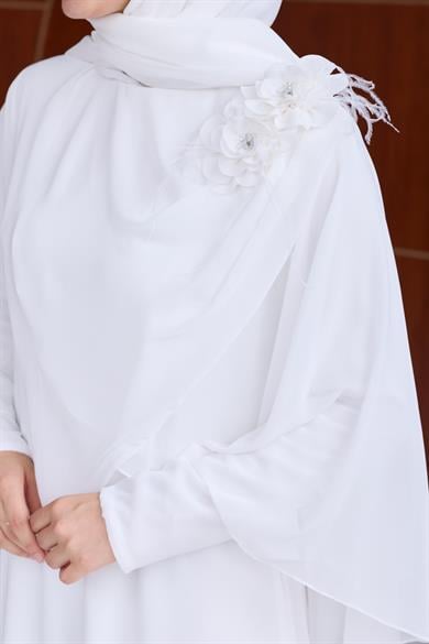 Gül Detay Şifon Abiye - Beyaz