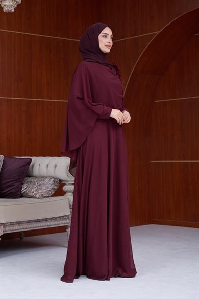 Gül Detay Şifon Abiye - Bordo