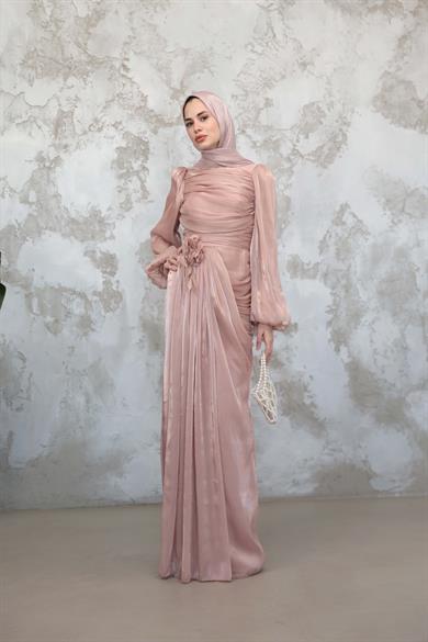 Gül Detaylı Işıltı Abiye - Gül