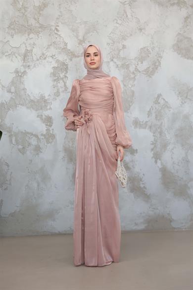 Gül Detaylı Işıltı Abiye - Gül