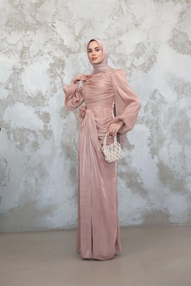 Gül Detaylı Işıltı Abiye - Gül