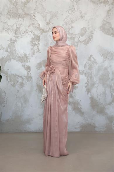 Gül Detaylı Işıltı Abiye - Gül