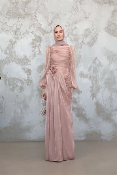 Gül Detaylı Işıltı Abiye - Gül