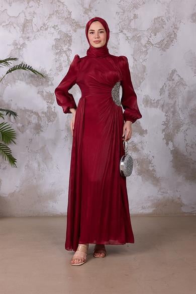 Gül Işıltı Abiye - Bordo