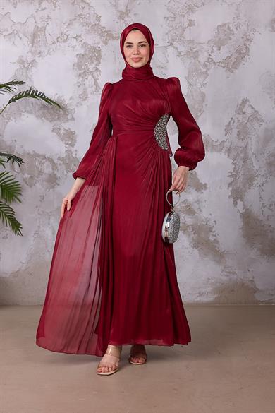 Gül Işıltı Abiye - Bordo