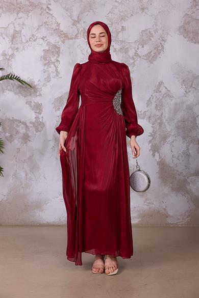 Gül Işıltı Abiye - Bordo