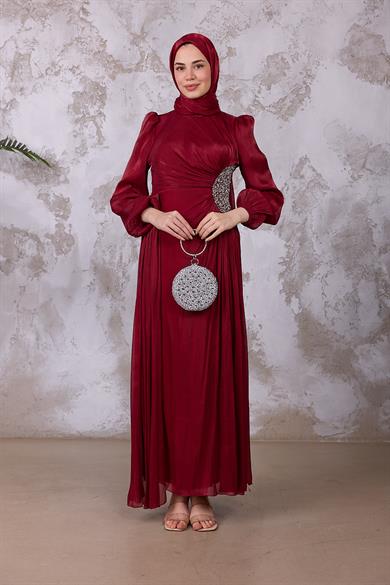 Gül Işıltı Abiye - Bordo