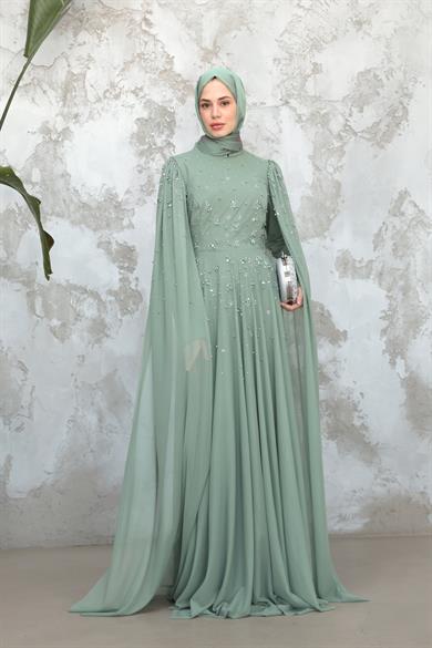Gülfem Taşlı Tasarım Abiye - Mint Yeşil