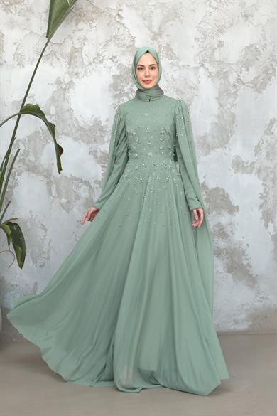 Gülfem Taşlı Tasarım Abiye - Mint Yeşil