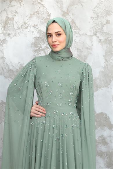 Gülfem Taşlı Tasarım Abiye - Mint Yeşil