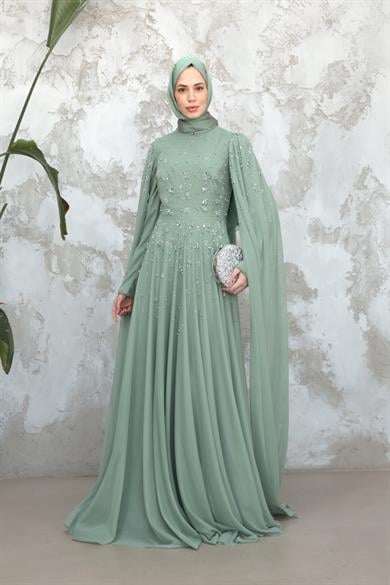 Gülfem Taşlı Tasarım Abiye - Mint Yeşil