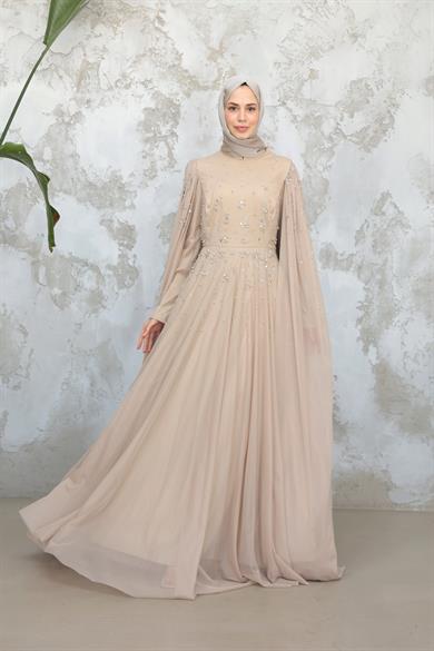 Gülfem Taşlı Tasarım Abiye - Vizon