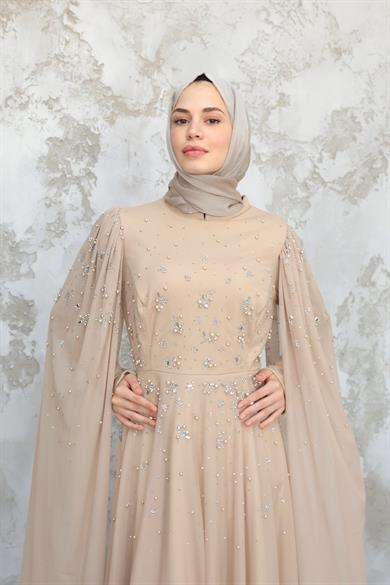 Gülfem Taşlı Tasarım Abiye - Vizon