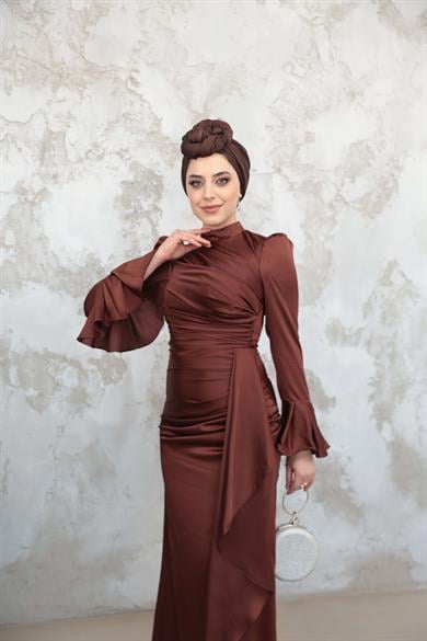 Gülnur Saten Abiye - Kahverengi