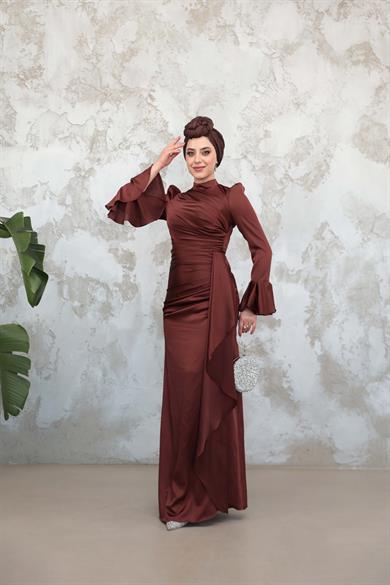 Gülnur Saten Abiye - Kahverengi