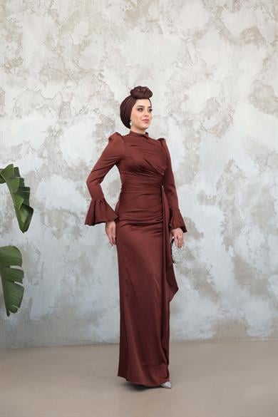 Gülnur Saten Abiye - Kahverengi