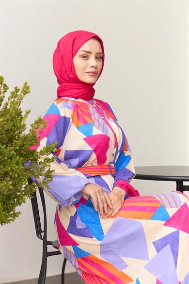 Magnificent Collar Belted Halter Dress - Purple