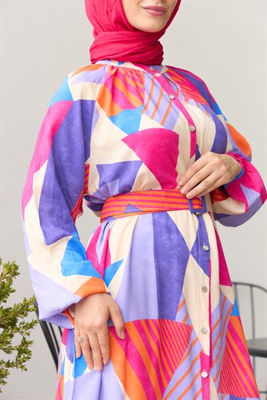 Magnificent Collar Belted Halter Dress - Purple