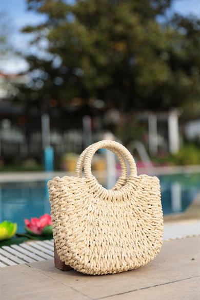 Hasır Çanta Küçük Boy - Bej