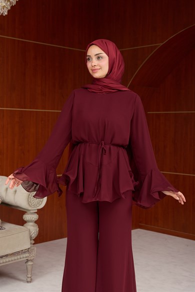 Heves Pantolonlu Takım - Bordo