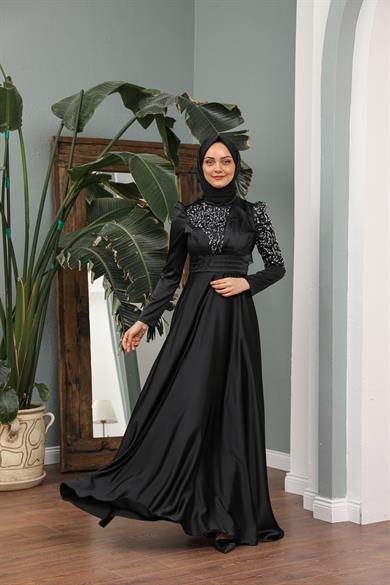 Hilal Saten Abiye - Siyah