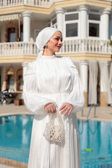 İnci Detay Işıltı Abiye - Ekru