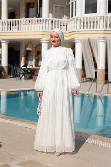 İnci Detay Işıltı Abiye - Ekru