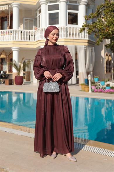 İnci Detay Işıltı Abiye - Kahverengi