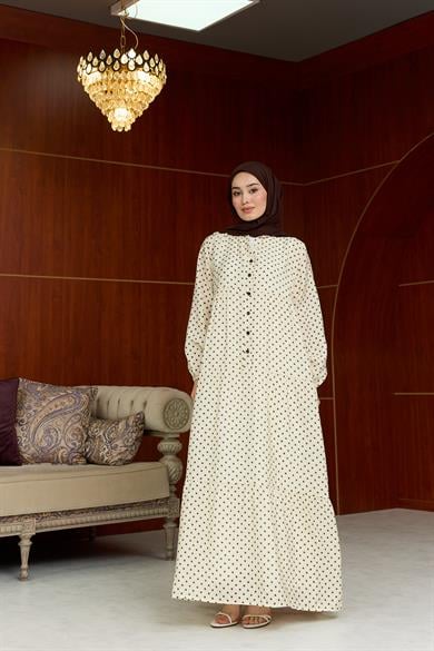 İrem Puantiye Desen Elbise - Ekru