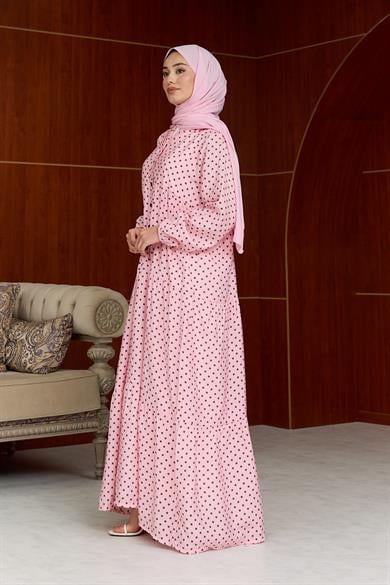 İrem Puantiye Desen Elbise - Pembe