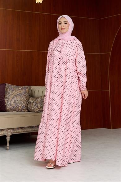 İrem Puantiye Desen Elbise - Pembe