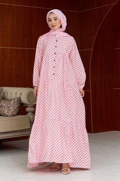 İrem Puantiye Desen Elbise - Pembe