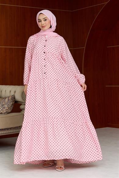İrem Puantiye Desen Elbise - Pembe