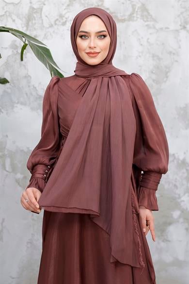 Işıltı Kumaş Şal - Kahverengi