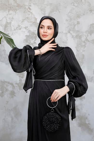 Işıltı Kumaş Şal - Siyah
