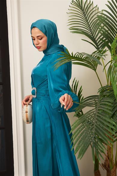 Janjan Fabric Shawl - Petrol Green