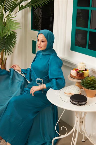 Janjan Fabric Shawl - Petrol Green