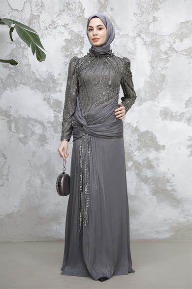 Jasmine Tesettür Abiye - Gri