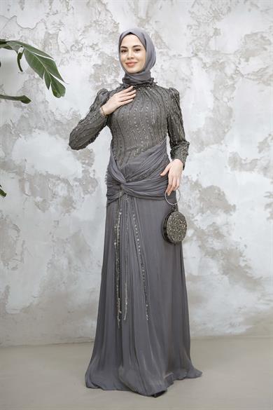 Jasmine Tesettür Abiye - Gri