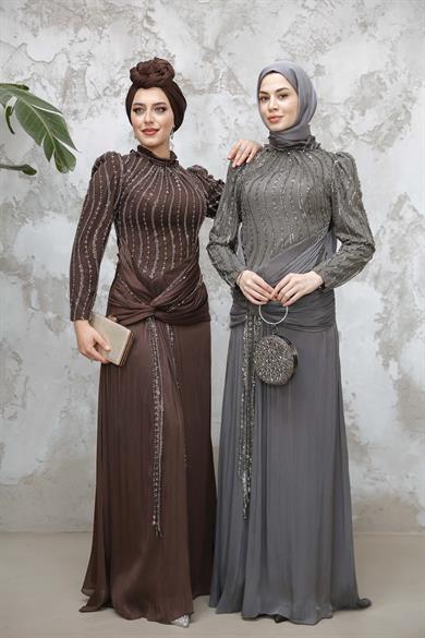 Jasmine Tesettür Abiye - Gri