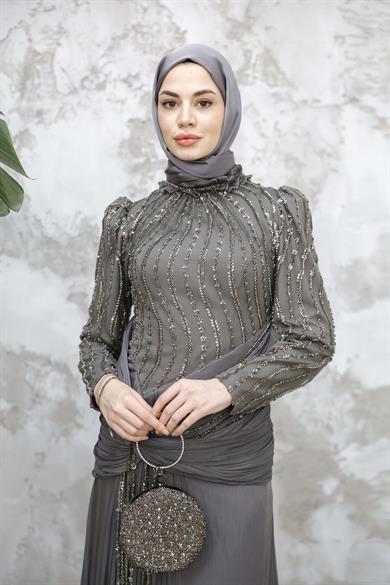 Jasmine Tesettür Abiye - Gri