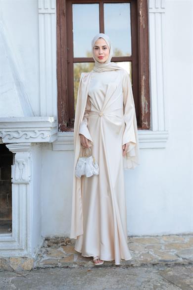 Kaktüs Taş Detay Abiye - Bej