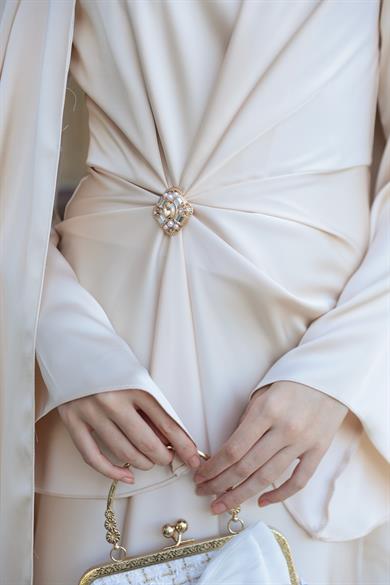 Kaktüs Taş Detay Abiye - Bej