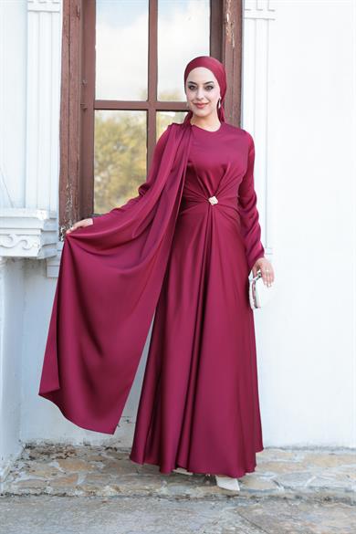 Kaktüs Taş Detay Abiye - Bordo