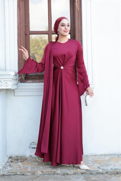 Kaktüs Taş Detay Abiye - Bordo