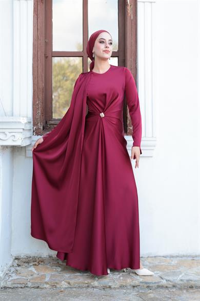 Kaktüs Taş Detay Abiye - Bordo