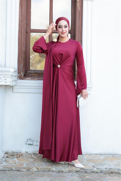 Kaktüs Taş Detay Abiye - Bordo